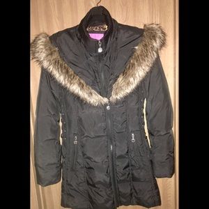 Betsey Johnson Womens Black Parka-Puffer Coat